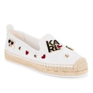 Karl Lagerfeld Malvie Espadrille Flats Canvas Charm Platform NWOB Size 9.5
